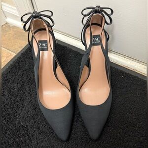 Women’s Zac Posen Black Stiletto HighHeels Bow 8.5 Wedding Guest Party Holiday